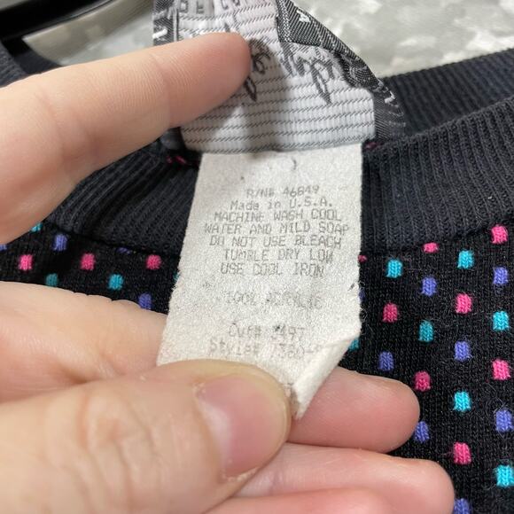 Style Plus Vintage 80's Black Polka Dot Short Sleeve Knit Top Sweater - Size OS - Picture 7 of 8